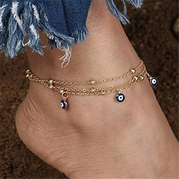

summer layered beach adjustable evil eye anklet bead bracelets boho pendant anklets chain foot jewelry for women girls, Red;blue