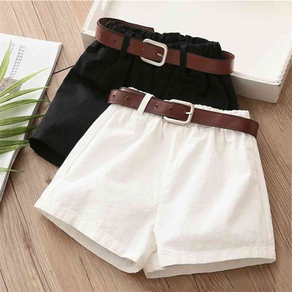 

summer casual 3 4 5 6 7 8 10 12 years cotton solid color children's running sports kids baby girl shorts with leather belt 210701, Black