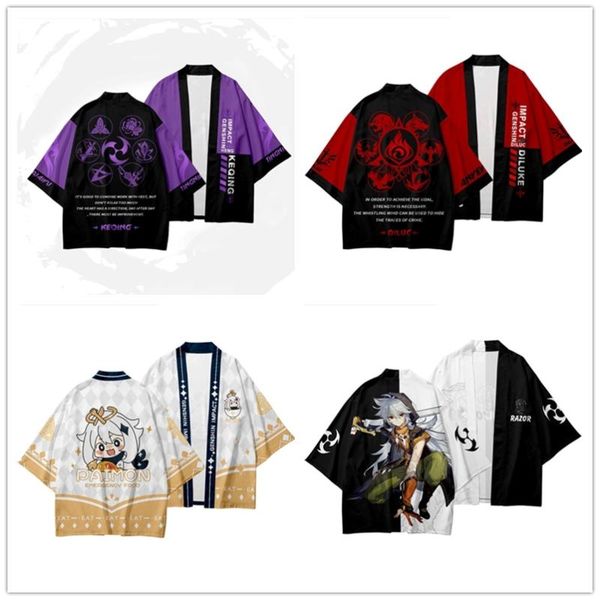 

ethnic clothing genshin impact 3d printing japanese kimono haori yukata cosplay women/men fashion summer short sleeve shirts streetwear, Red