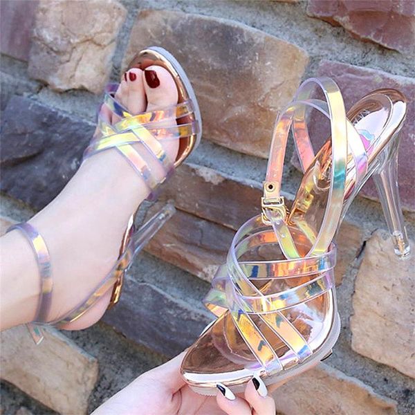 

women clear crystal cup high heel stilettos pumps summer peep toe colourful cross-tied size 35-41 u221 sandals, Black