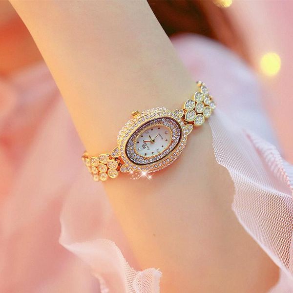 

wristwatches gold waterproof women's watch 2021 full diamond female laddies bracelet unique elegant wristwatch designer, Slivery;brown