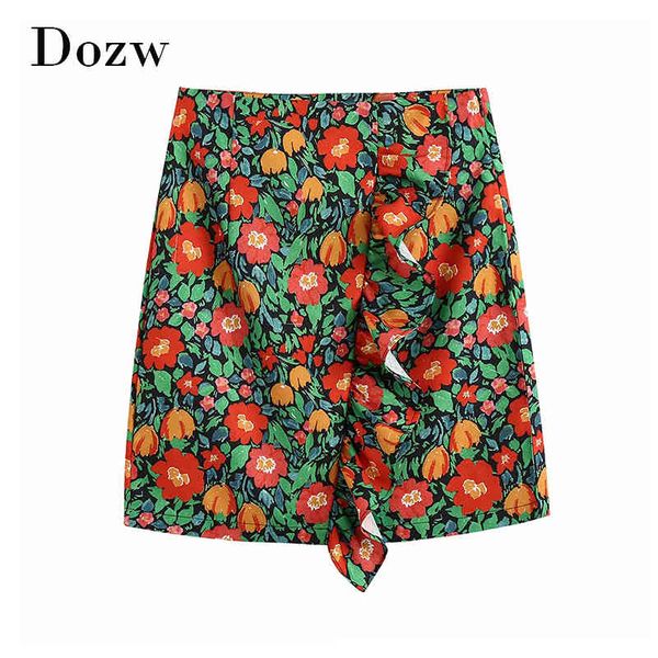 

bohemian floral print skirt ruffles a line skirts lady casual high waist bodycon mini skirt women summer jupe femme 210414, Black
