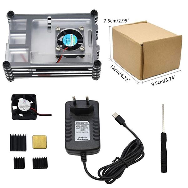 

lapcooling pads for raspberry pi 4 model b acrylic case with fan 4pcs heatsinks 5v 3a usb-c power supply 4b