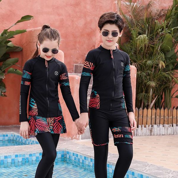 

one-piece suits 2021 summer fashion children rashguard sunscreen long sleeve swimsuit 5 piece set surfing diving suit breathable quick dry