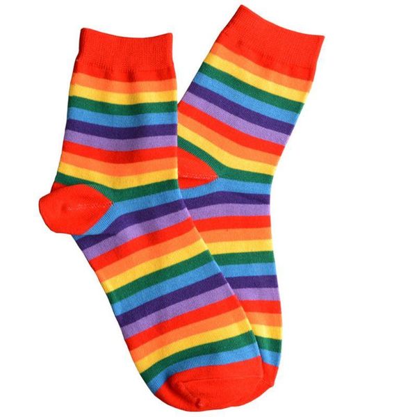 

socks rainbow striped colorful short tube sock fashion wild men women cosplay stage show, Pink;yellow