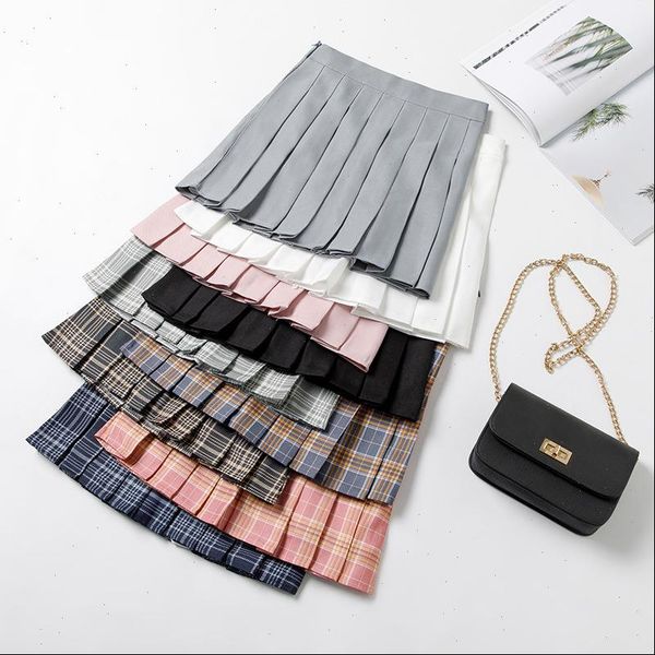 

xs 3xl women skirts plaid summer skirt high waist stitching student pleated cute sweet girls dance mini faldas, Black