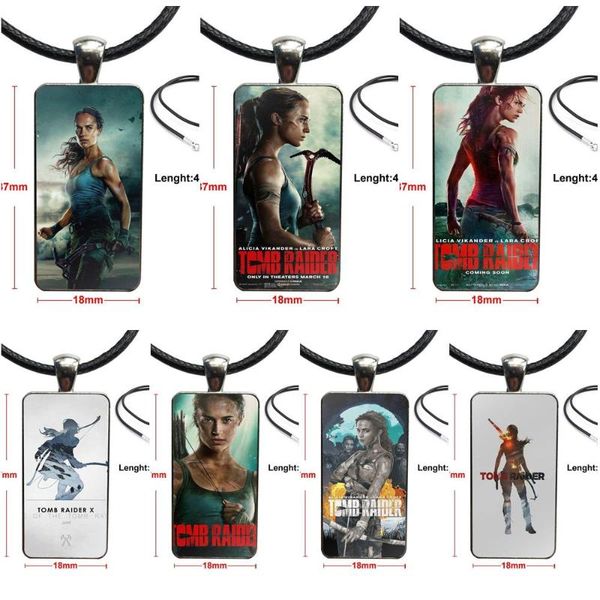 

pendant necklaces for girls gift movie tomb raider 2021 necklace with stainless steel plated glass cabochon choker long rectangle, Silver