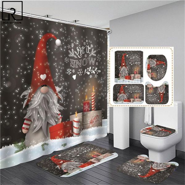 

shower curtains cartoon christmas doll print curtain polyester bath mat set bathroom non-slip toilet carpet partition festival home decor