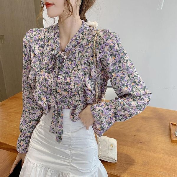 

women's t-shirt korean printing ruffle chiffon tee women fashion elefant office lady scarf colar slim ladies summer sweet floral, White