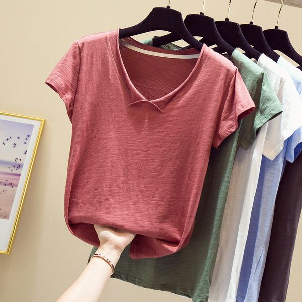 

woman clothes cotton short sleeve tshirts summer shirt v-neck ladies blouse shirts casual white women tshirts 653b 210420