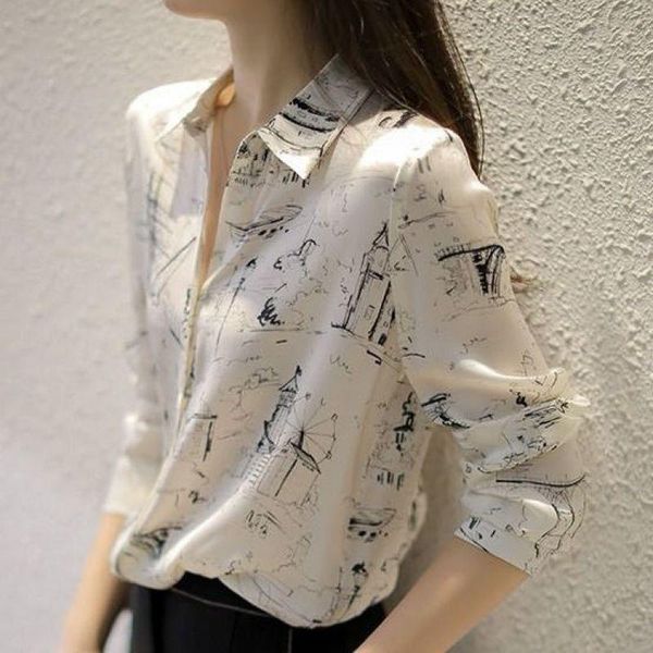 

women spring summer style chiffon blouses shirts lady casual long sleeve turn-down collar dot printed blusas dd8862 women's &, White