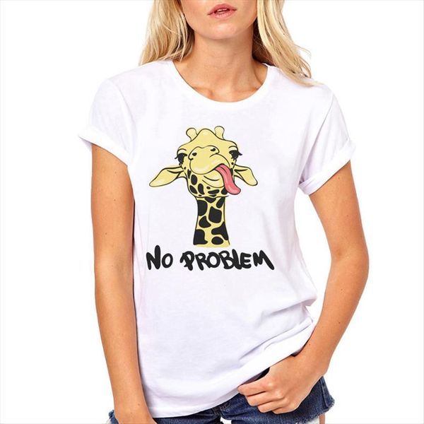 

clothes no problem giraffe funny women t shirt cartoon printed summer fashion harajuku tee female, White
