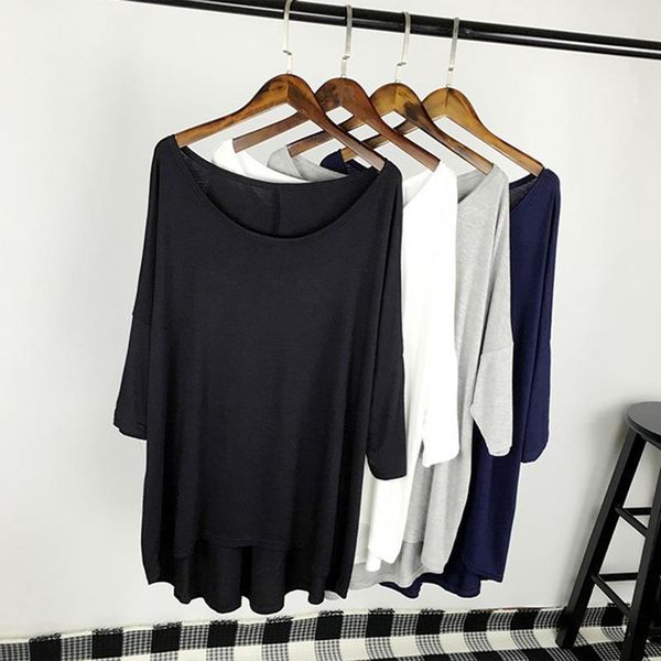 

summer plus size loose solid womens black white red modal tees fashion lady outwear