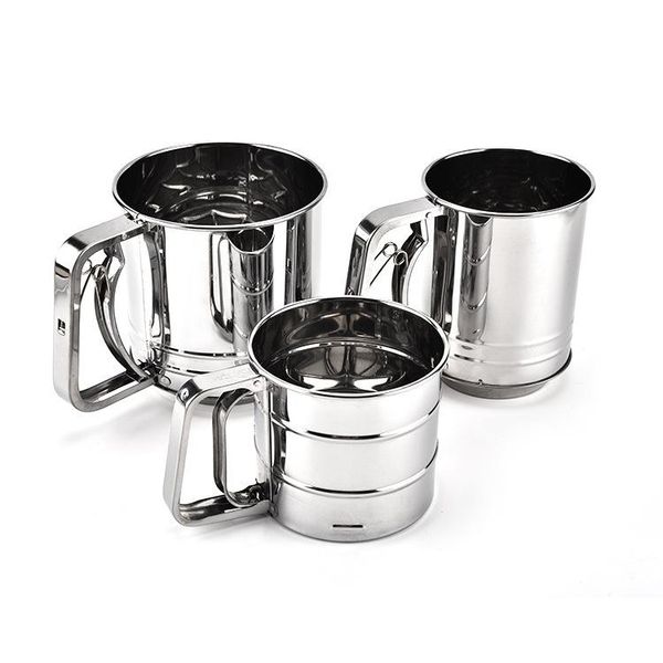 

handheld stainless steel flour sieves double pressure powder baking tools tool sieve cup 3pcs/lot & pastry