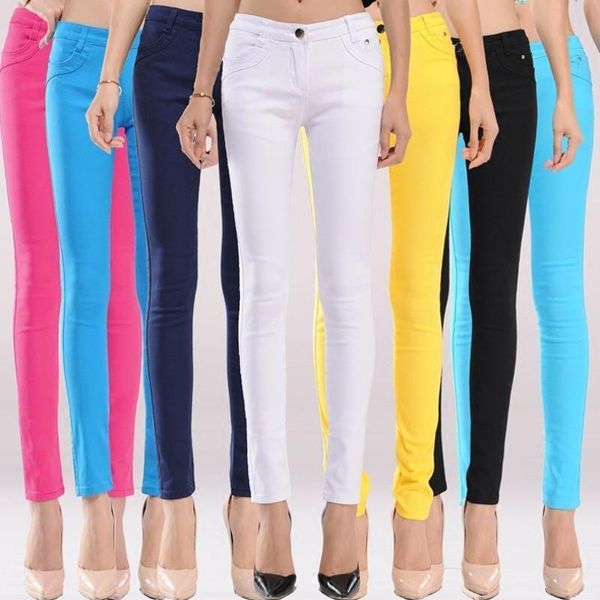

candy color stacked womens pants plus size korean elastic summer pencil skinny trousers black white pink 7xl