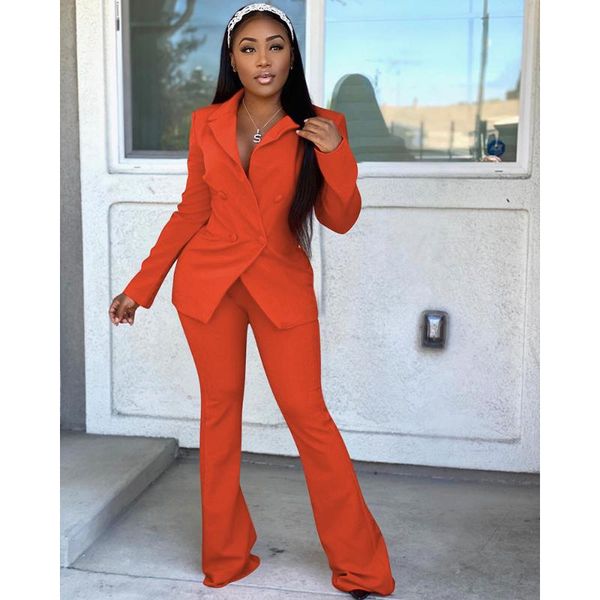 

women's two piece pants office wear suit coat with autumn and winter 2021 solid color long sleeve v neck fashion casual, White