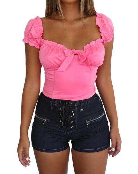 

women's jeans women summer jeanswear for club party casual zipper navy shorts skinny slim front lace-up tie pants black wear, Blue