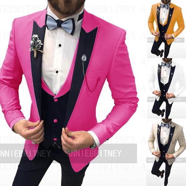 

men's suits & blazers custom made fuchsia groom wedding suit set men jacket navy blue vest pants 3 piece tuxedo slim fit prom formal ma, White;black