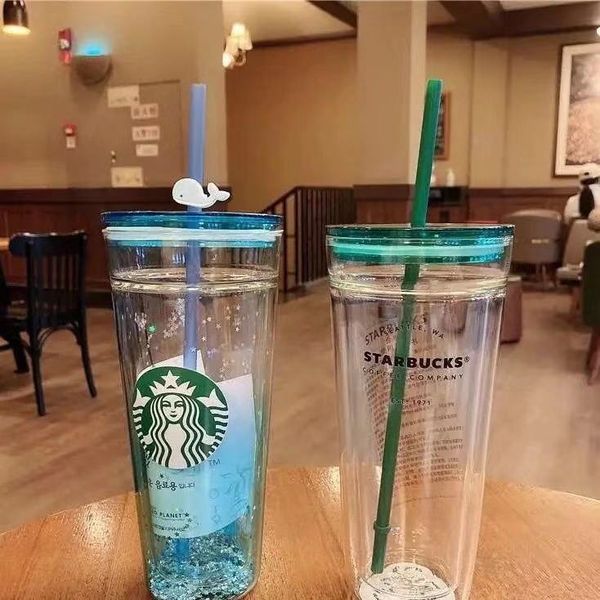 

2021 starbucks mugs large capacity glass accompanying cup with straw6544436