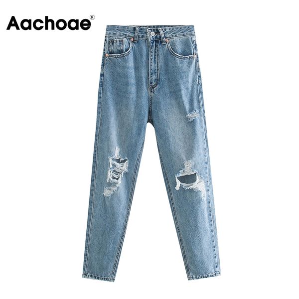 

lady retro hole ripped blue jeans full length fashion chic pencil pants female baggy mom jeans for women pantalon femme, Black;white