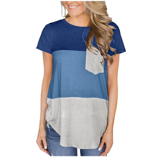 

4# patchwork pockets t-shirts womens short sleeve flowy tee tshirts summer o-neck women pulovers poleras mujer women's t-shirt, White