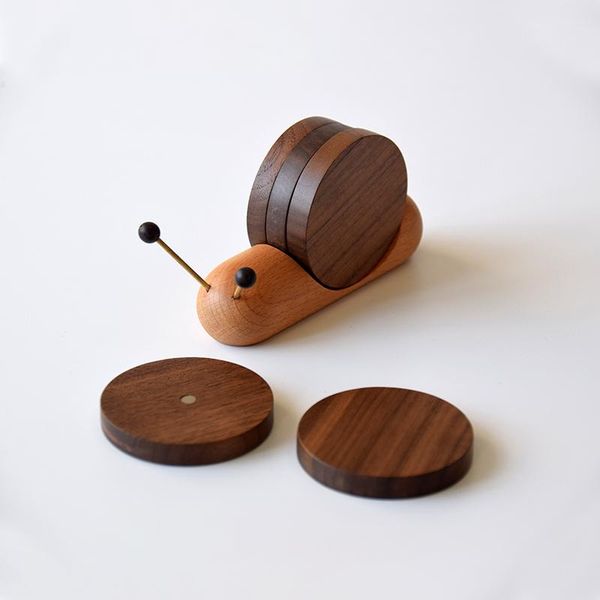 

mats & pads wooden snail coasters cute creative 4pcs round placemats with magnet home deskdecoration tea cup/mug
