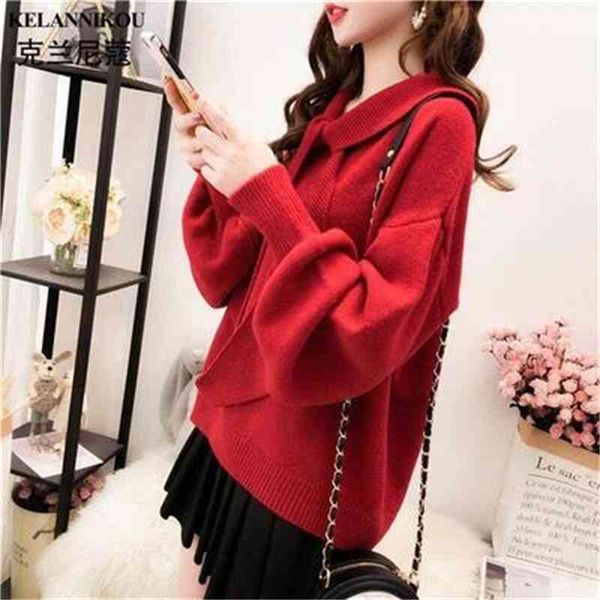 

autumn & winter arrival loose solid color bow-knot sweater long -sleeved lace-up 210527, White