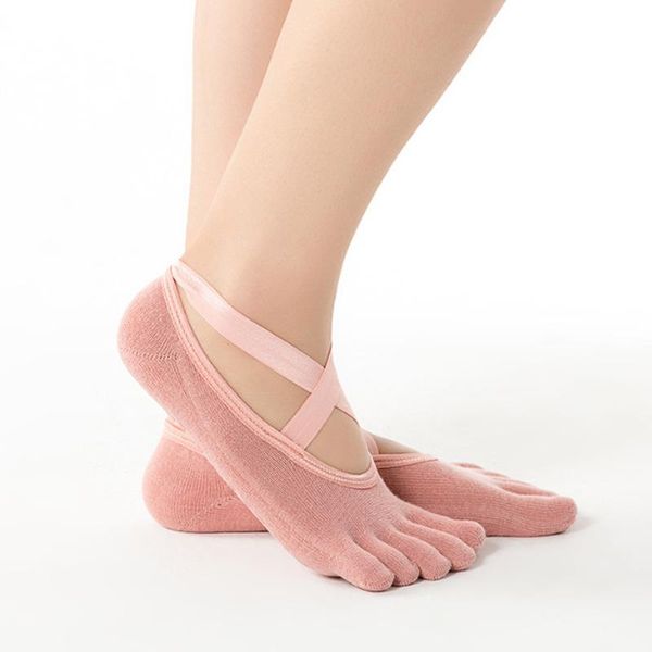 

sports socks women yoga five fingers indoor cotton anti slip fitness shoes gym slippers, Black