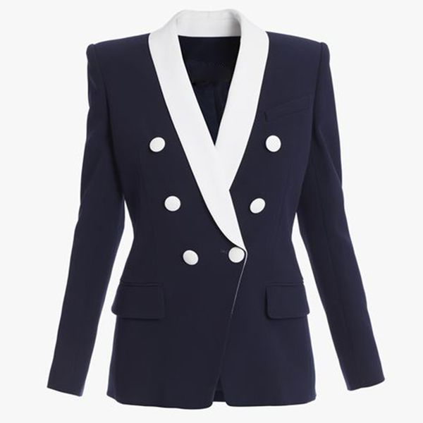 

high street est fashion designer jacket women's double breasted color block shawl collar blazer 210521, White;black