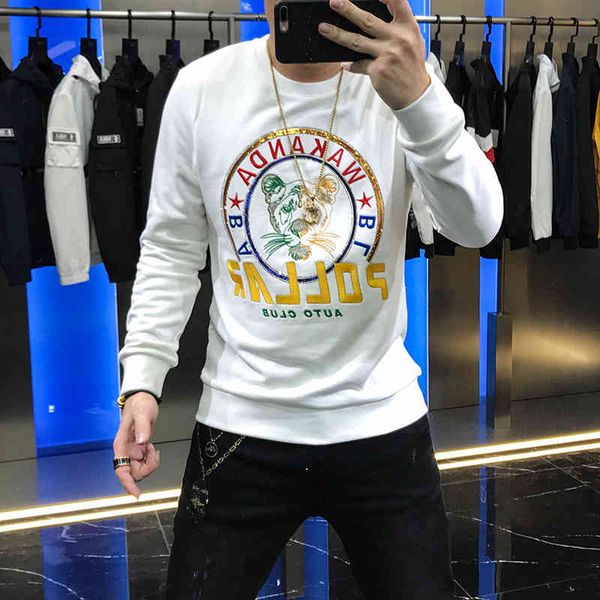 

hoodies autumn european season of men custom-made tiger embroidered sequins nightgown around the neck sweater, Black