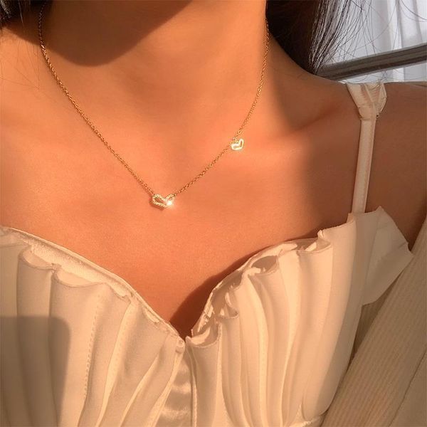 

chains shanzuan double necklace ins temperament, love is a sweet peach heart delicate collarbone chain dust, Silver