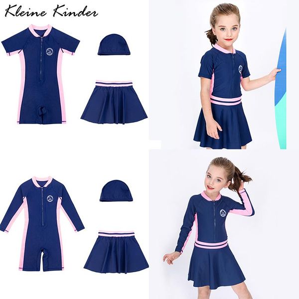 

one-pieces swimsuit kids exercise trainning sports swimwear bodysuit bathing suit with skirt long sleeve toddler teenager girls beach wear, Black