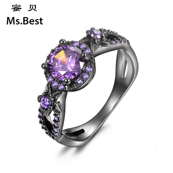 

national style purple zircon black gold ring women's jewelry platform, Silver