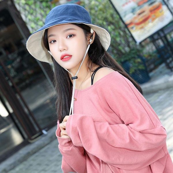 

outdoor hats summer quality hiking cap linen women bucket 7 color plain wide brim casual fisherman girl hat ladies beach, Black;white