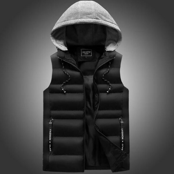 

autumn and winter casual self-cultivation youth hooded tide vest men's jacket, Black;white