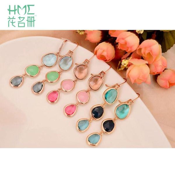 

dangle & chandelier long style water drop shape resin earrings irregular inlay crystal green blue pink gray color for elegant lady, Silver