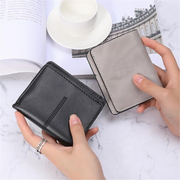 

card holders korean small wallet female student pure color simple fashion pu leather large-capacity coin purse, Brown;gray
