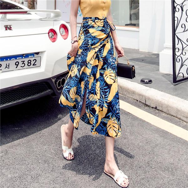 

skirts long chiffon floral holiday beach female women's clothes 2021 spring summer style autumn vintage high-waisted, Black
