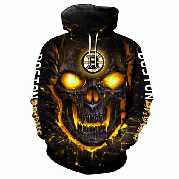 

men's hoodies & sweatshirts boston fashion 3d hoodie gold lava skull letter b print bruins cool outdoor sweatshirt 1, Black