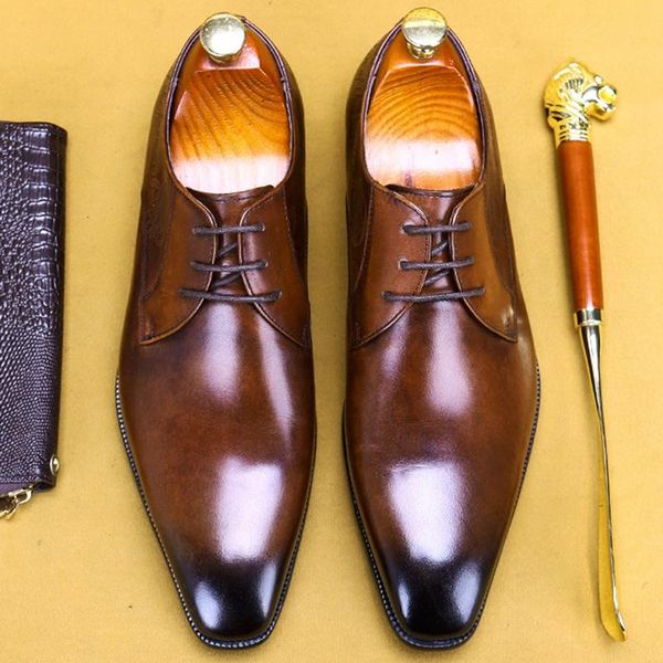 

dress shoes classic genuine leather formal office square toe laces men's handmade wedding party oxfords for bridal as386, Black
