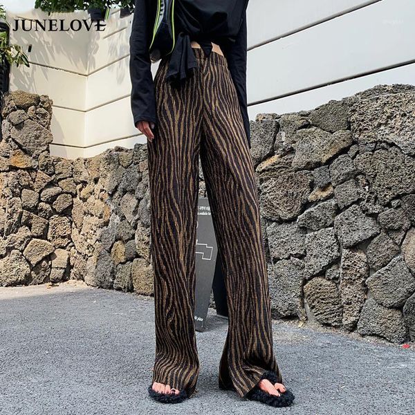 

print wide leg pants women loose elastic high waist for casual clothes split fashion trousers streetwear women's & capris, Black;white
