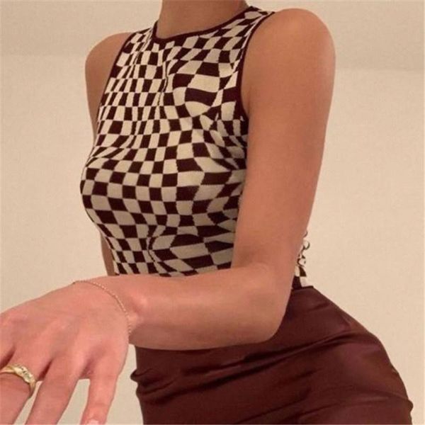 

women's tanks & camis printed plaid y2k knitted tank summer harajuku vintage crop tee streetwear aesthetic cute shirts 2021 woman top, White