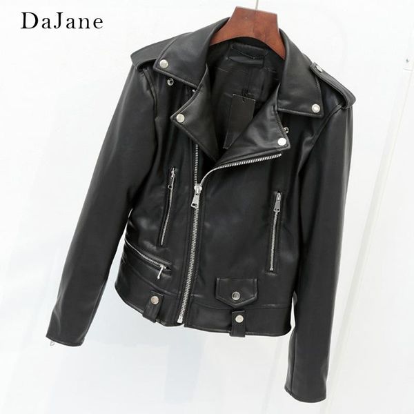 

women's leather & faux dajane spring ladies short lapels slp style pu jacket slim haining large size 4xl, Black