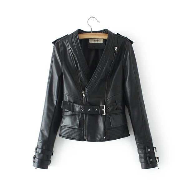 

elegant women pu leather jackets fashion ladies wild moto-biker short jacket vintage female coats girls chic 210427, Black