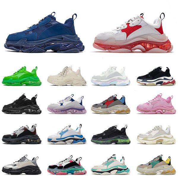 

women's luxurys paris 17fw vintage triple s shoes trainers leather clear sole black white red pink bottoms mens platform designer sneak