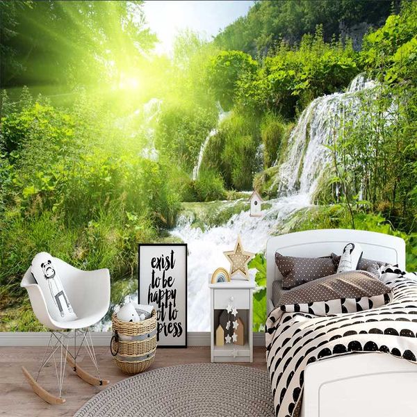 

wallpapers milofi 3d custom wallpaper small waterfall in the sun