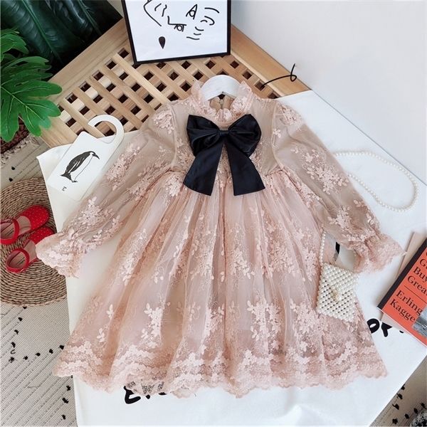 

girl's princess party dress children's elegant lace long sleeves baby clothes casual 3 8 yrs kids dresses for girls c0223, Red;yellow