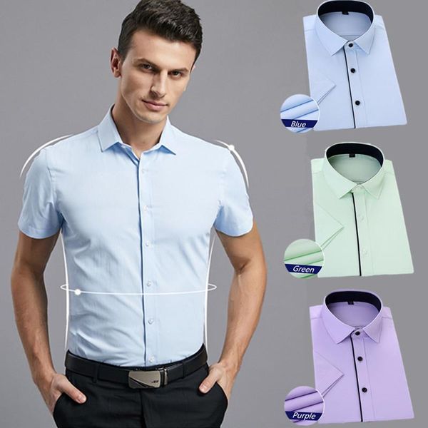 

business mens shirt summer short-sleeve stain resistant neckline profession wear with no pocket size:37~42 men's casual shirts, White;black