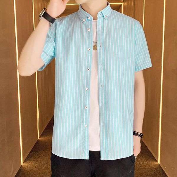 

men's casual shirts striped short sleeve shirt korean fashion cool summer wear slim fit dress inch, White;black