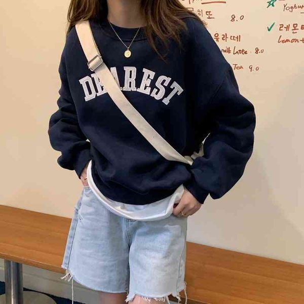 

women's hoodies & sweatshirts female shirt with long sleeve plus size, elegant loose hoodie, casual round collar, large ymrs, Black